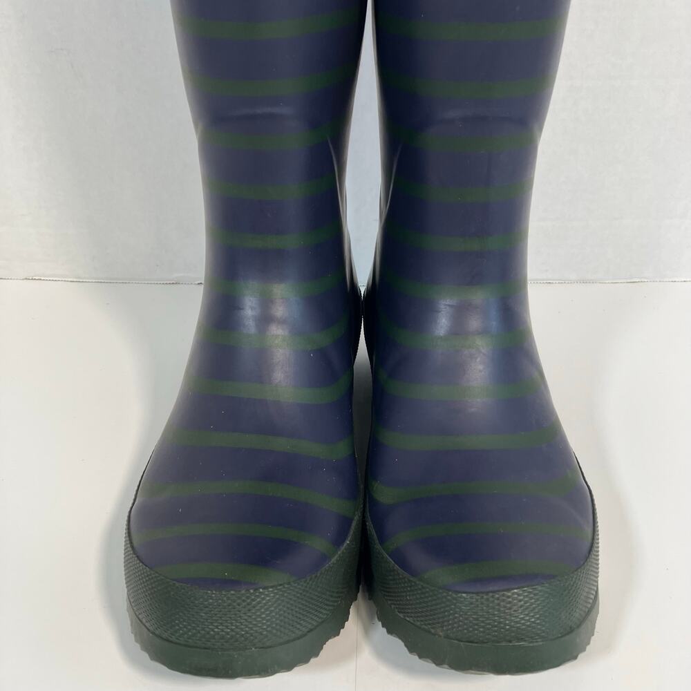 Joules Sz 7 Tall Welly Print Rain Boots Navy & Green Stripe Gold Buckle - Picture 5 of 16